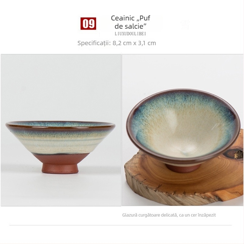 Ceșcuță de ceai din ceramică brută, formă conică din lut cu nisip mov, corp subțire, ceșcuță Kung Fu pentru ceai