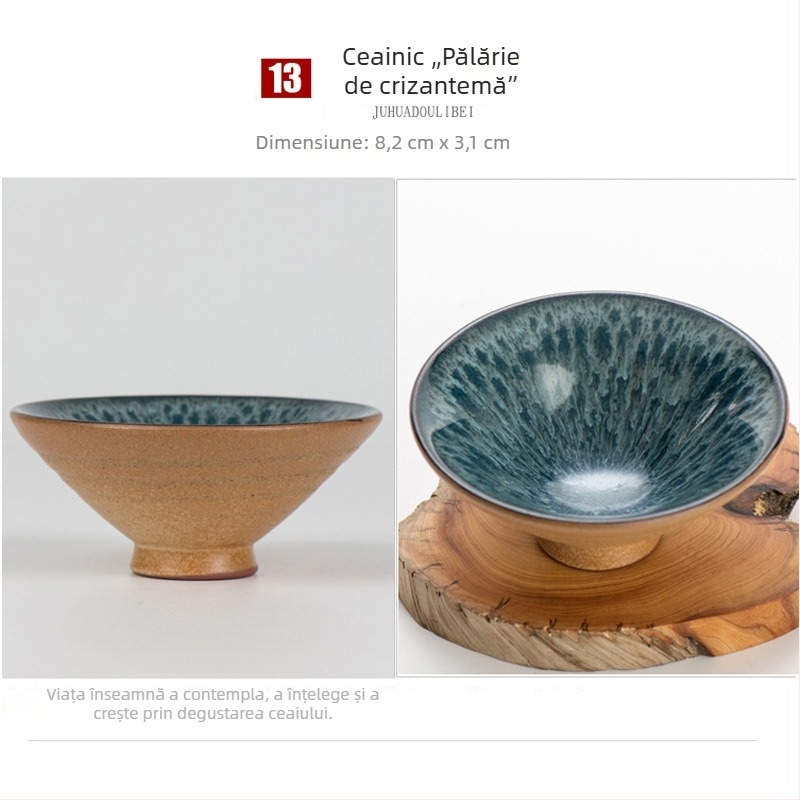Ceșcuță de ceai din ceramică brută, formă conică din lut cu nisip mov, corp subțire, ceșcuță Kung Fu pentru ceai