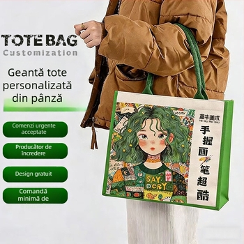 Geantă tote laminată goală, geantă din pânză, geantă de mână din bumbac, geantă pentru studenți în publicitate culturală și creativă, cu logo personalizat