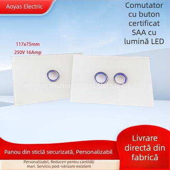 Panou întrerupător din sticlă pentru perete, certificat SAA australian, 220-250V
