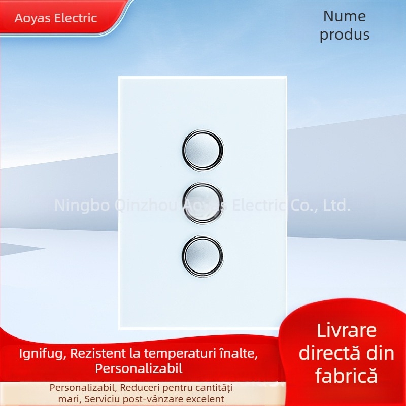 Panou întrerupător din sticlă pentru perete, certificat SAA australian, 220-250V
