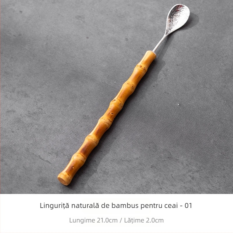 Set de accesorii pentru ceremonia ceaiului, în stil antic, bambus mov – lingură de ceai din bambus, linguriță, bețtișor de bambus, lingură pentru ceai, Șase domni