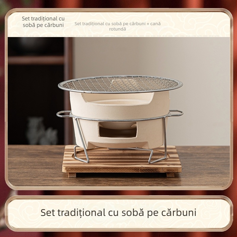 Set pentru prepararea ceaiului cu ceainic ceramic, set complet pentru ceai și ceai cu lapte, aragaz exterior pe cărbune