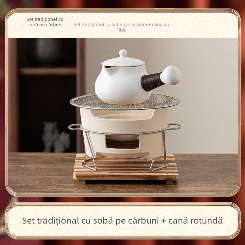 Set pentru prepararea ceaiului cu ceainic ceramic, set complet pentru ceai și ceai cu lapte, aragaz exterior pe cărbune