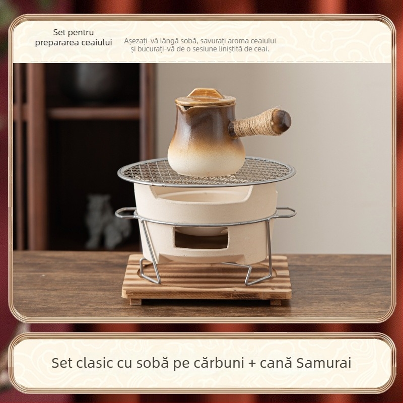 Set pentru prepararea ceaiului cu ceainic ceramic, set complet pentru ceai și ceai cu lapte, aragaz exterior pe cărbune