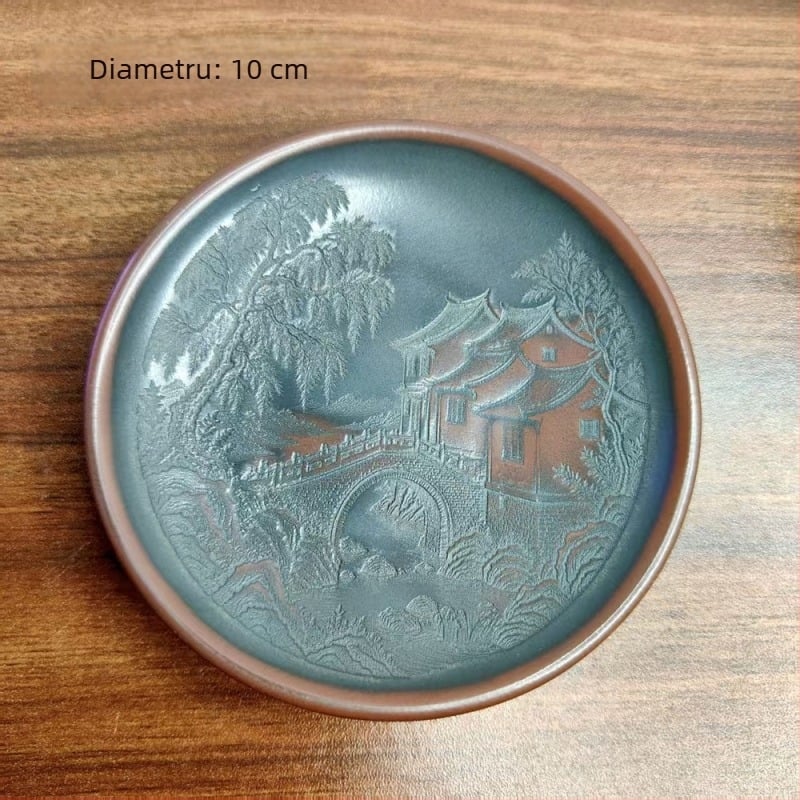 Set de ceai din lut purpuriu Nixing cu motive gravate de lotus, prun, orhidee, bambus, krizantemă și peisaj; pentru uz casnic și pentru oaspeți; set de ceai Kung Fu.