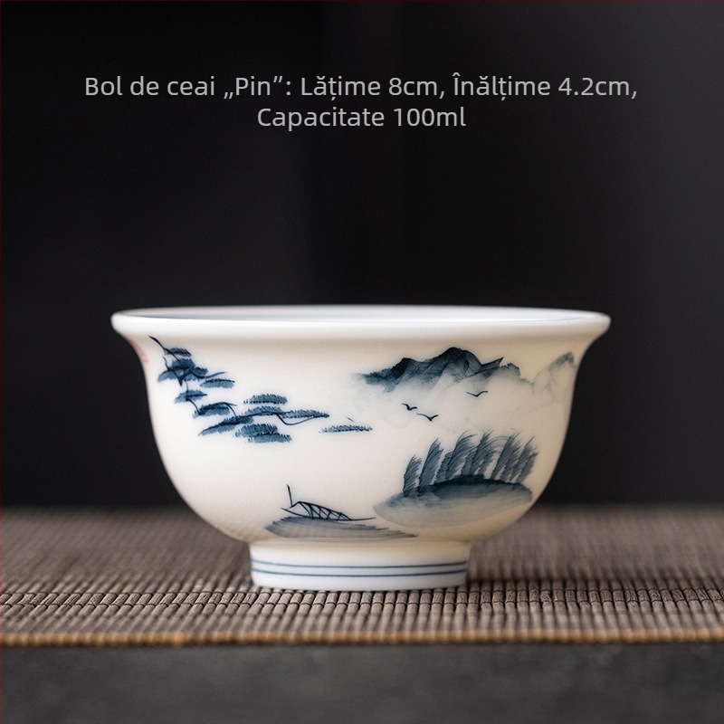 Ceșcuță ceramică pictată manual în nuanțe jade-alb, porțelan albastru-alb, set Gongfu pentru ceai, ceașcă din porțelan alb, uz casnic