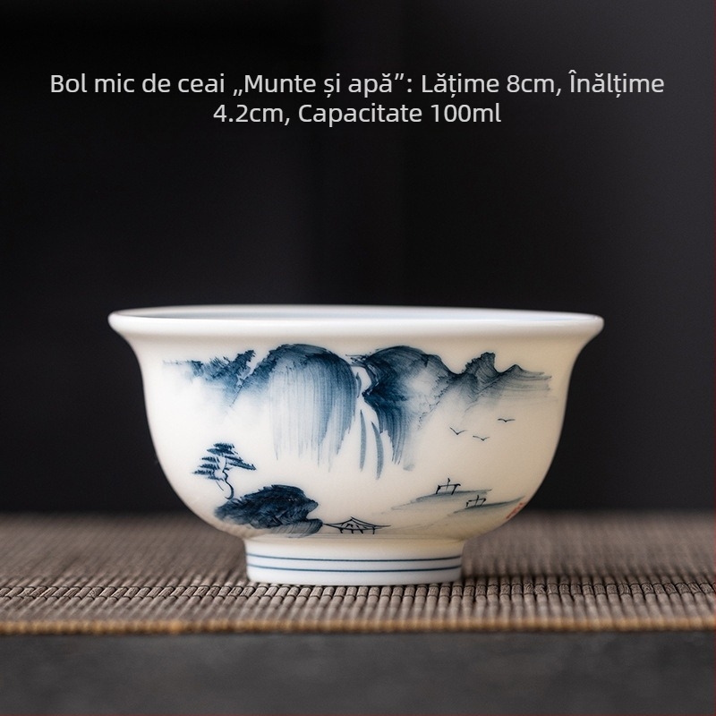 Ceșcuță ceramică pictată manual în nuanțe jade-alb, porțelan albastru-alb, set Gongfu pentru ceai, ceașcă din porțelan alb, uz casnic