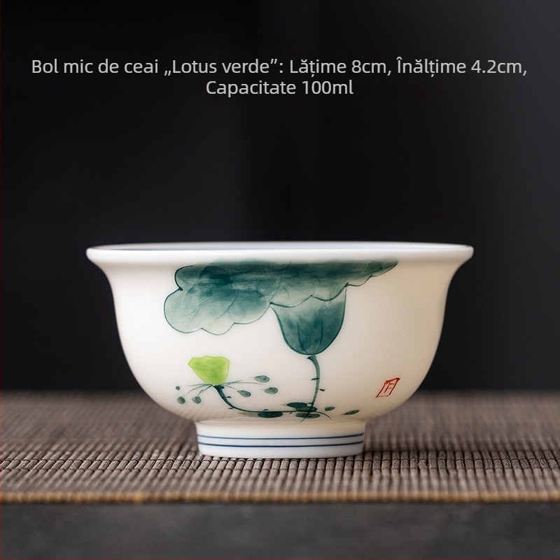Ceșcuță ceramică pictată manual în nuanțe jade-alb, porțelan albastru-alb, set Gongfu pentru ceai, ceașcă din porțelan alb, uz casnic