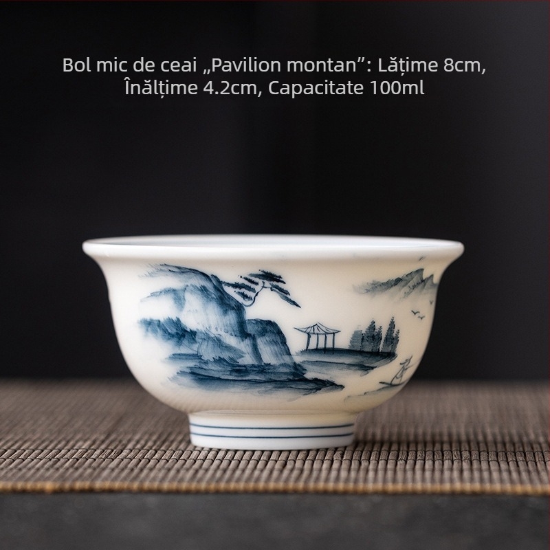 Ceșcuță ceramică pictată manual în nuanțe jade-alb, porțelan albastru-alb, set Gongfu pentru ceai, ceașcă din porțelan alb, uz casnic