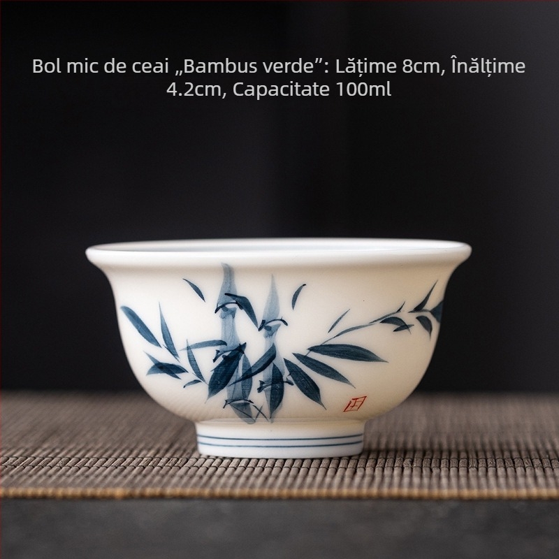 Ceșcuță ceramică pictată manual în nuanțe jade-alb, porțelan albastru-alb, set Gongfu pentru ceai, ceașcă din porțelan alb, uz casnic