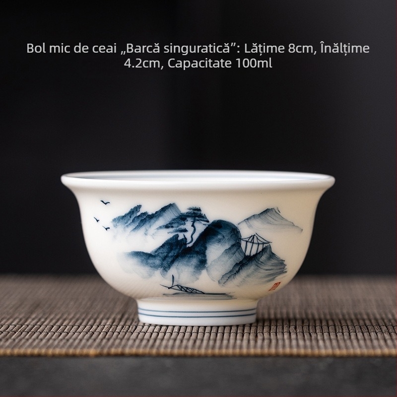 Ceșcuță ceramică pictată manual în nuanțe jade-alb, porțelan albastru-alb, set Gongfu pentru ceai, ceașcă din porțelan alb, uz casnic