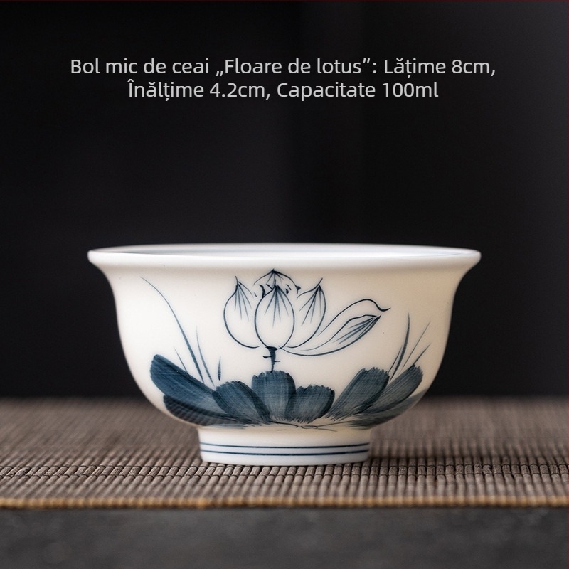 Ceșcuță ceramică pictată manual în nuanțe jade-alb, porțelan albastru-alb, set Gongfu pentru ceai, ceașcă din porțelan alb, uz casnic