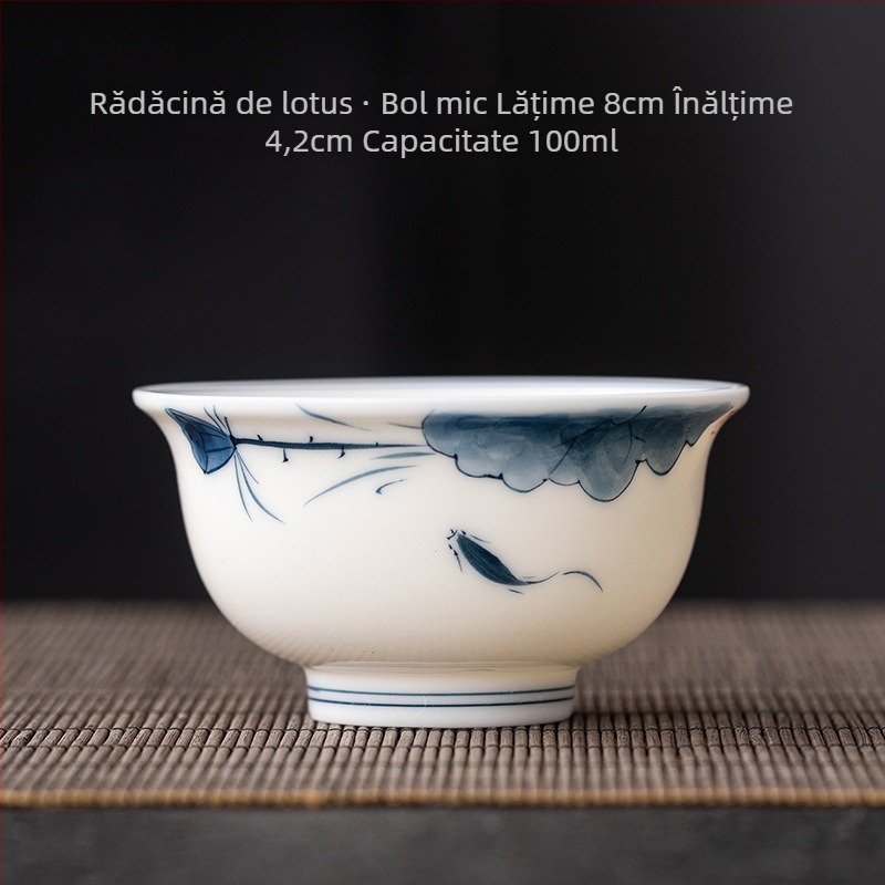 Ceșcuță ceramică pictată manual în nuanțe jade-alb, porțelan albastru-alb, set Gongfu pentru ceai, ceașcă din porțelan alb, uz casnic