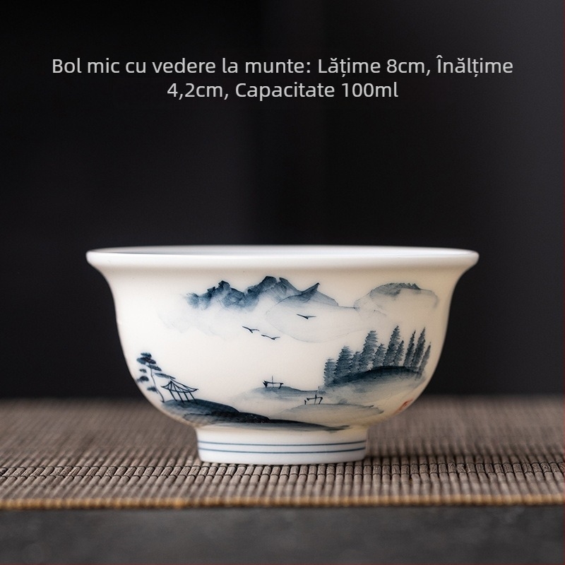 Ceșcuță ceramică pictată manual în nuanțe jade-alb, porțelan albastru-alb, set Gongfu pentru ceai, ceașcă din porțelan alb, uz casnic