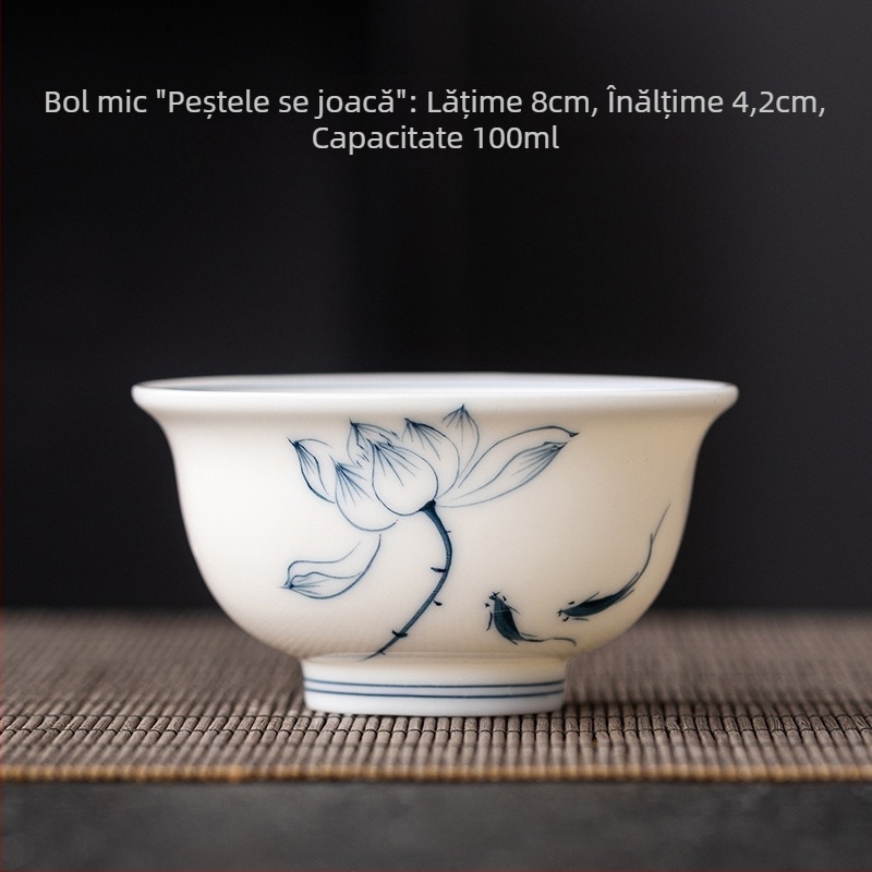 Ceșcuță ceramică pictată manual în nuanțe jade-alb, porțelan albastru-alb, set Gongfu pentru ceai, ceașcă din porțelan alb, uz casnic