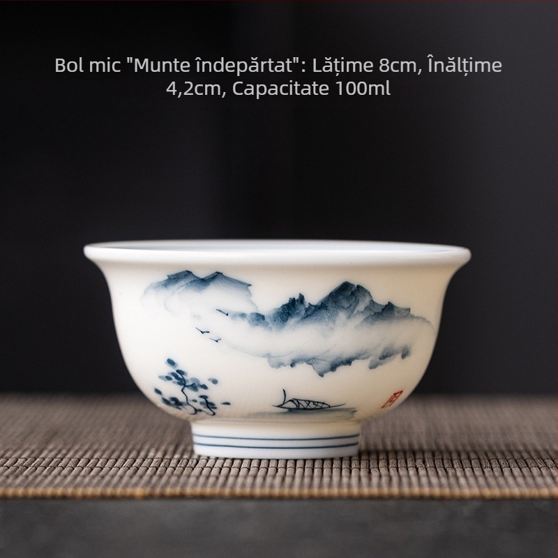 Ceșcuță ceramică pictată manual în nuanțe jade-alb, porțelan albastru-alb, set Gongfu pentru ceai, ceașcă din porțelan alb, uz casnic