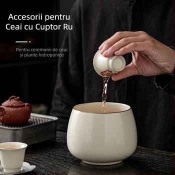 Accesorii ceramice pentru ceremonia de ceai Kung Fu — set simplu retro: vas de apă, vas de spălat ceai, rezervor de apă, găleată de ceai și vas pentru reziduuri