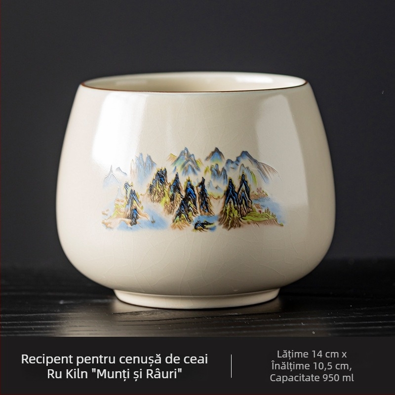 Accesorii ceramice pentru ceremonia de ceai Kung Fu — set simplu retro: vas de apă, vas de spălat ceai, rezervor de apă, găleată de ceai și vas pentru reziduuri