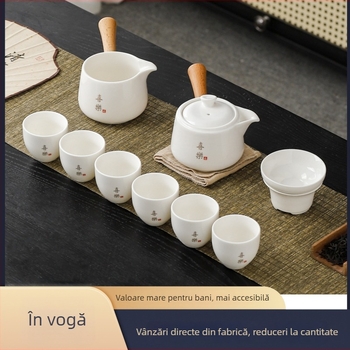 Set de ceainic și cești cu mâner lateral din jad, set ceramic pentru ceai