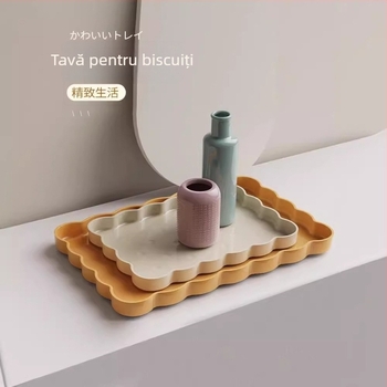 Tavă de ceai din melamină — tavă de servire dreptunghiulară și farfurie rotundă de depozitare pentru gustări și fructe, design minimalist pentru living