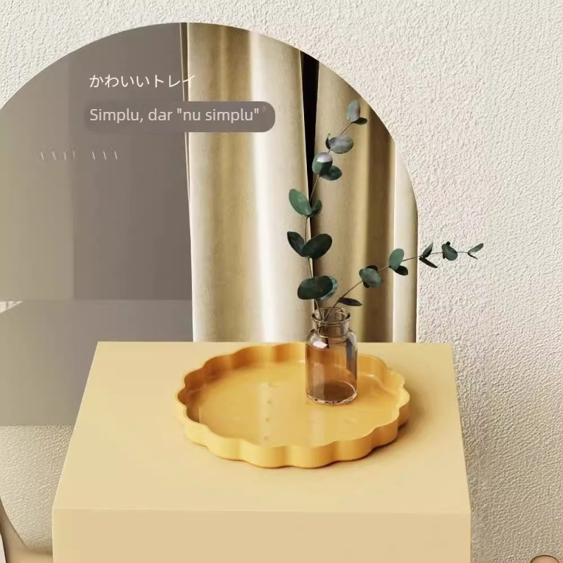 Tavă de ceai din melamină — tavă de servire dreptunghiulară și farfurie rotundă de depozitare pentru gustări și fructe, design minimalist pentru living