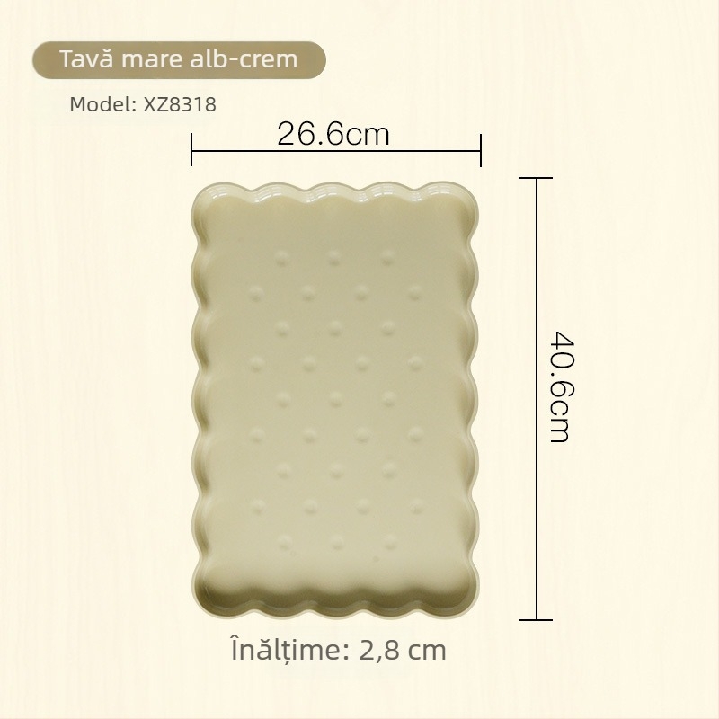 Tavă de ceai din melamină — tavă de servire dreptunghiulară și farfurie rotundă de depozitare pentru gustări și fructe, design minimalist pentru living