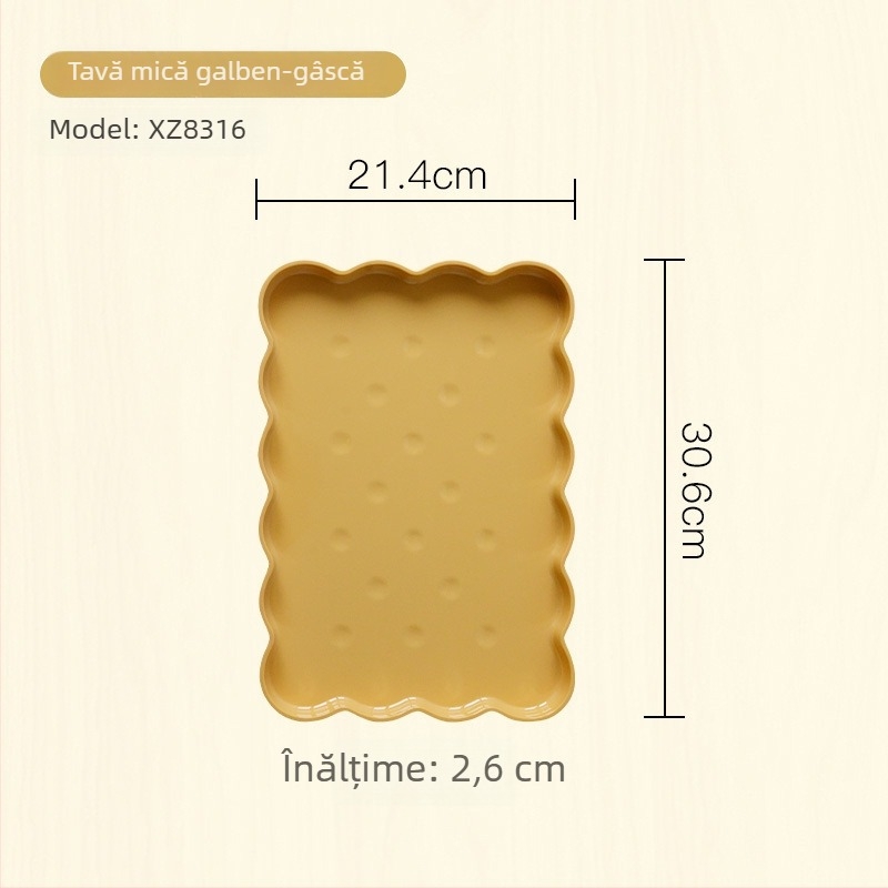 Tavă de ceai din melamină — tavă de servire dreptunghiulară și farfurie rotundă de depozitare pentru gustări și fructe, design minimalist pentru living