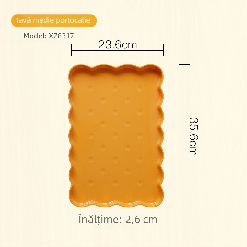 Tavă de ceai din melamină — tavă de servire dreptunghiulară și farfurie rotundă de depozitare pentru gustări și fructe, design minimalist pentru living
