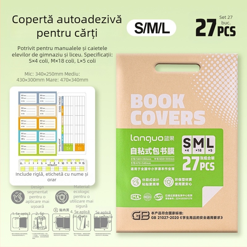 Blue Fruit husă de carte transparentă autoadezivă, segmentată, impermeabilă, pentru elevi din învățământul primar și gimnazial
