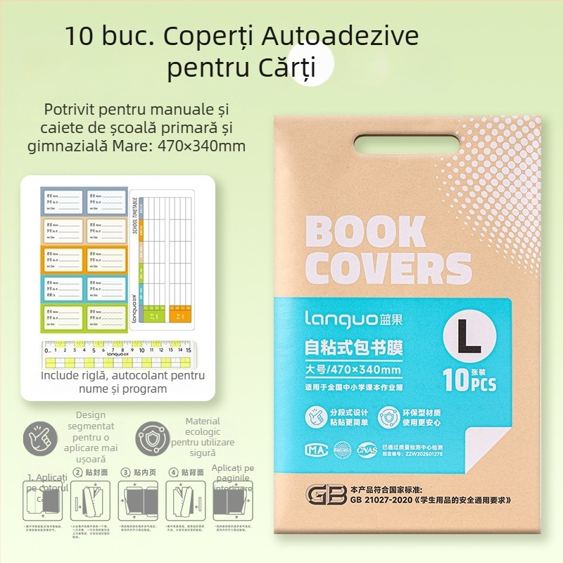 Blue Fruit husă de carte transparentă autoadezivă, segmentată, impermeabilă, pentru elevi din învățământul primar și gimnazial