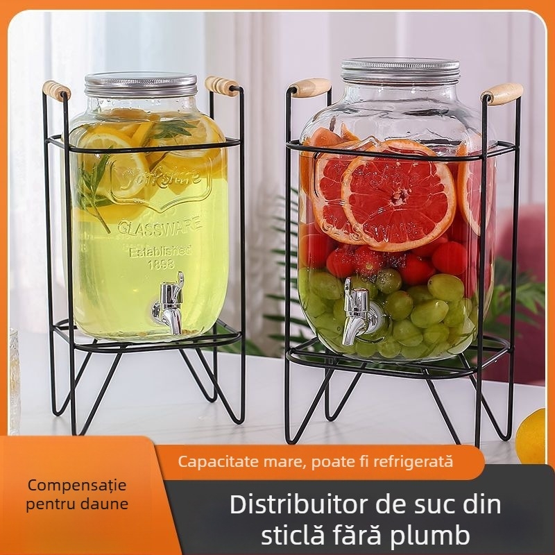 Dispenser din sticlă pentru băuturi cu robinet, recipient cilindric cu capacitate peste 5 L, design modern minimalist