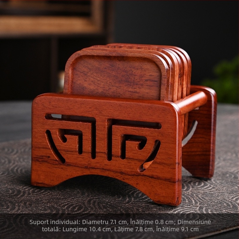 Covoraș de ceai din lemn de abanos și suport pentru ceașcă, suport izolant din lemn pentru ceai, protecție împotriva arsurilor, accesoriu pentru setul Kung Fu de ceai