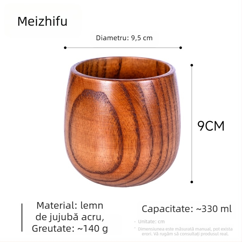 Ceașcă de ceai din lemn, corp mare, lucrată manual, stil japonez, motiv Trei Regate, cană de apă pentru uz casnic