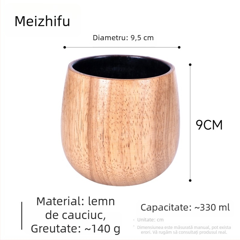 Ceașcă de ceai din lemn, corp mare, lucrată manual, stil japonez, motiv Trei Regate, cană de apă pentru uz casnic