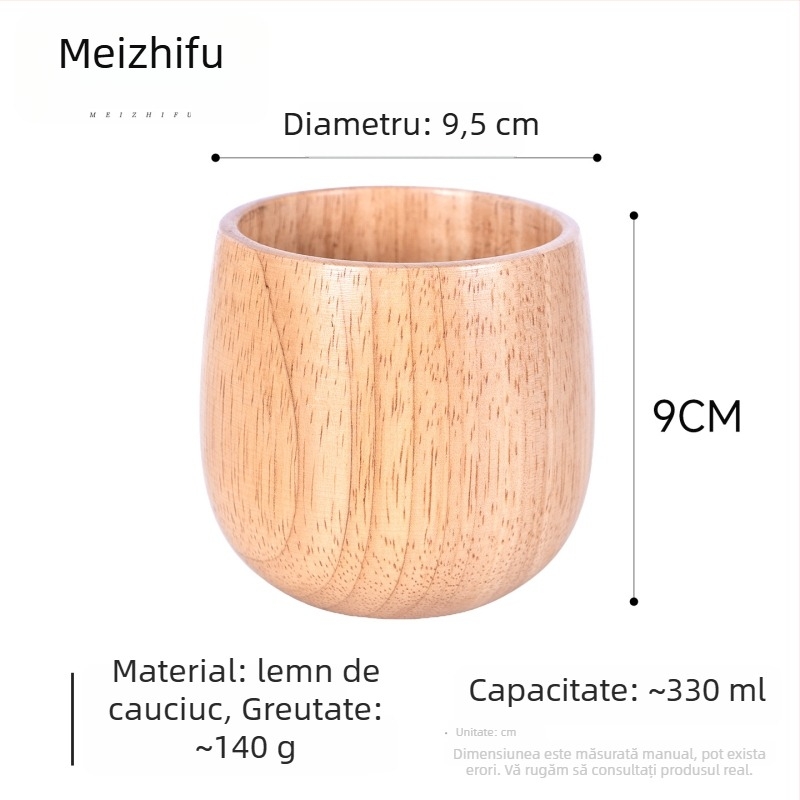 Ceașcă de ceai din lemn, corp mare, lucrată manual, stil japonez, motiv Trei Regate, cană de apă pentru uz casnic