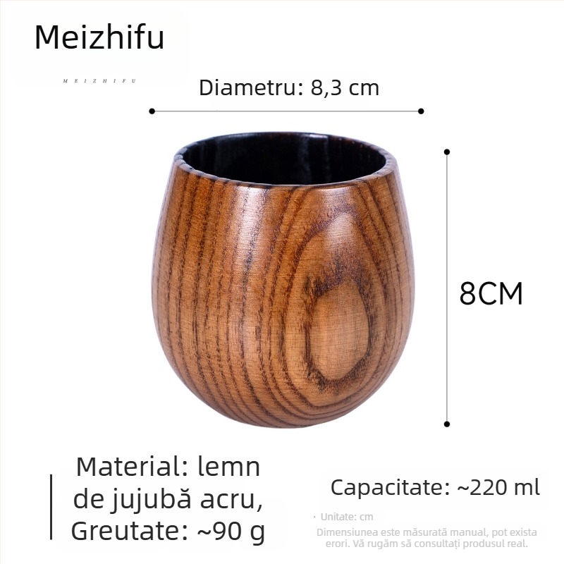 Ceașcă de ceai din lemn, corp mare, lucrată manual, stil japonez, motiv Trei Regate, cană de apă pentru uz casnic