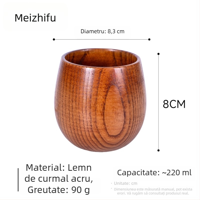 Ceașcă de ceai din lemn, corp mare, lucrată manual, stil japonez, motiv Trei Regate, cană de apă pentru uz casnic