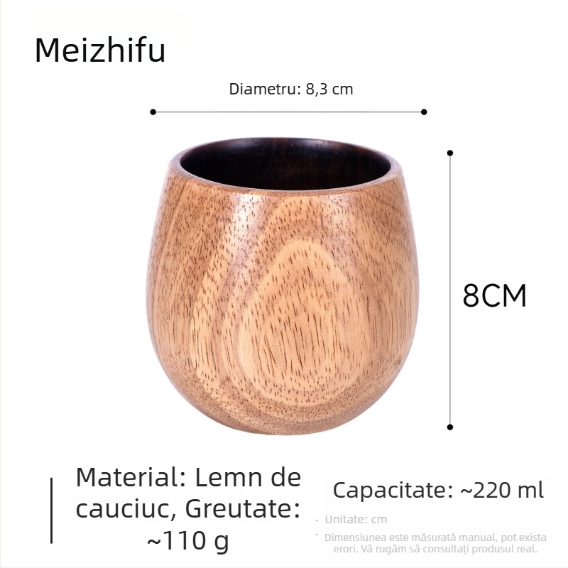 Ceașcă de ceai din lemn, corp mare, lucrată manual, stil japonez, motiv Trei Regate, cană de apă pentru uz casnic