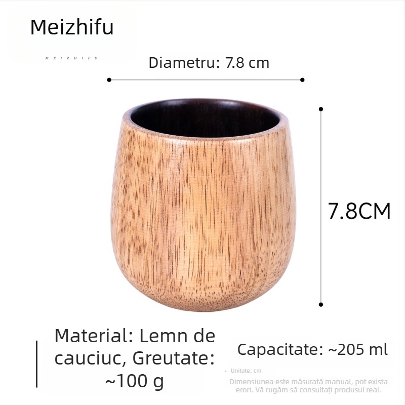 Ceașcă de ceai din lemn, corp mare, lucrată manual, stil japonez, motiv Trei Regate, cană de apă pentru uz casnic