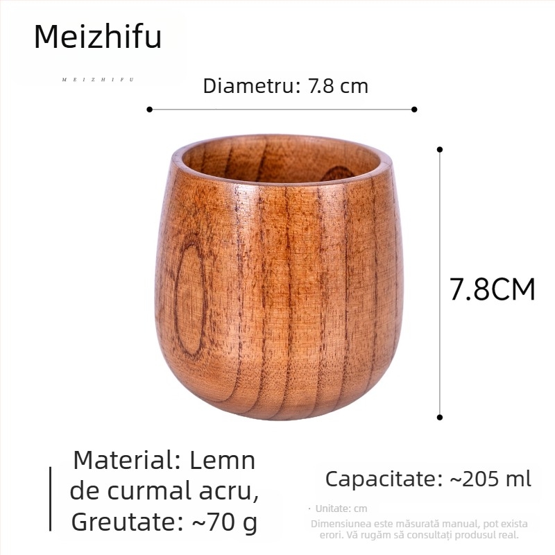 Ceașcă de ceai din lemn, corp mare, lucrată manual, stil japonez, motiv Trei Regate, cană de apă pentru uz casnic