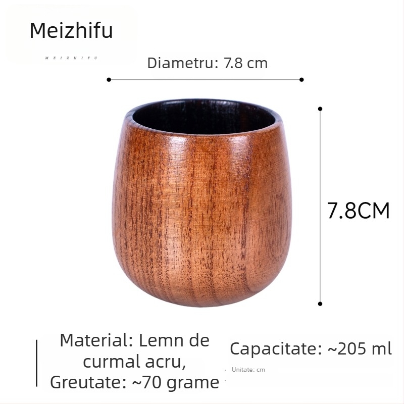 Ceașcă de ceai din lemn, corp mare, lucrată manual, stil japonez, motiv Trei Regate, cană de apă pentru uz casnic