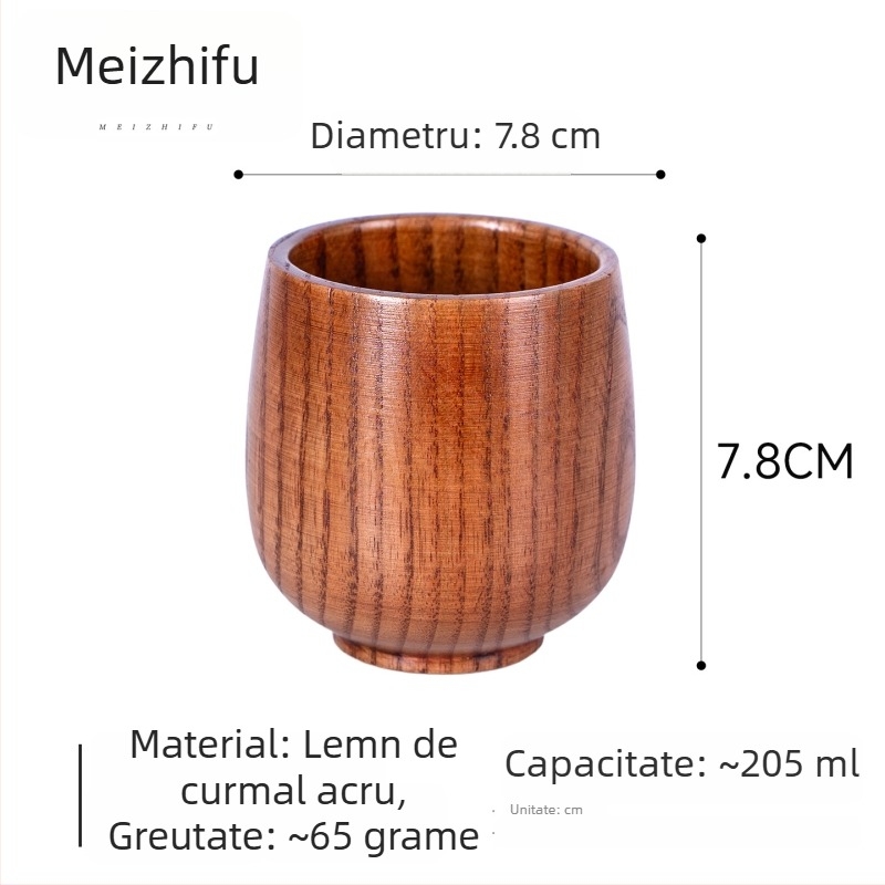Ceașcă de ceai din lemn, corp mare, lucrată manual, stil japonez, motiv Trei Regate, cană de apă pentru uz casnic