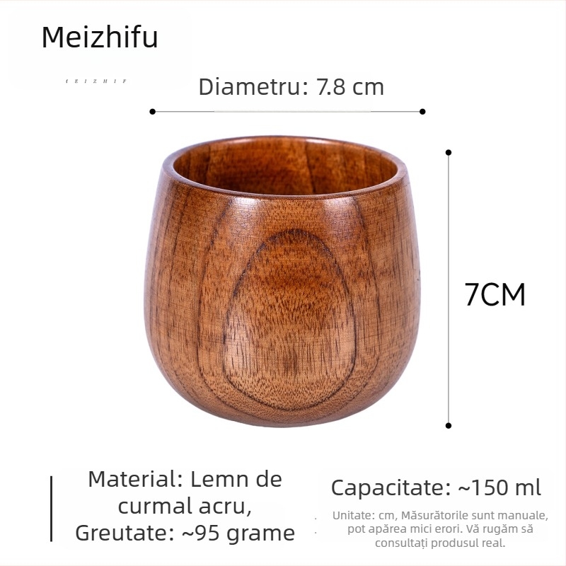 Ceașcă de ceai din lemn, corp mare, lucrată manual, stil japonez, motiv Trei Regate, cană de apă pentru uz casnic