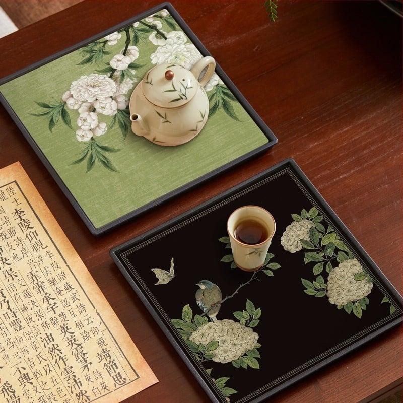 Tavă pătrată pentru infuzie uscată în stil chinezesc nou, design retro național, suprafață absorbantă pentru apă, suport pentru ceainic, set Kung Fu de ceai și masă de ceai