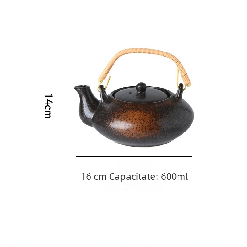 Set ceai ceramic în stil japonez retro, cu ceainic și cești, mânere din bambus, portabil, pentru apă rece