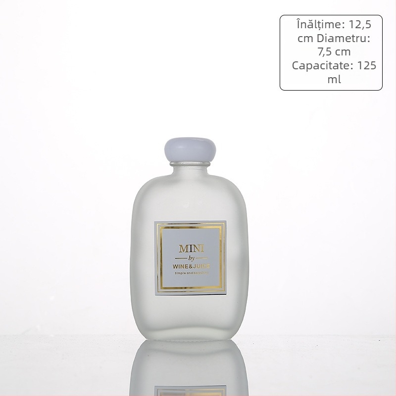 Sticlă pentru băuturi din sticlă – pentru suc, vin și cafea; finisaj transparent sau mat; volum 100–500 ml; capace din lemn, aluminiu, dop din plută sau polimer