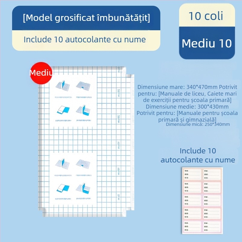 Hartie autoadezivă pentru copertă de carte transparentă, mată, format A4, pentru elevi – husă de protecție îngroșată, rezistentă la apă, fără tăiere