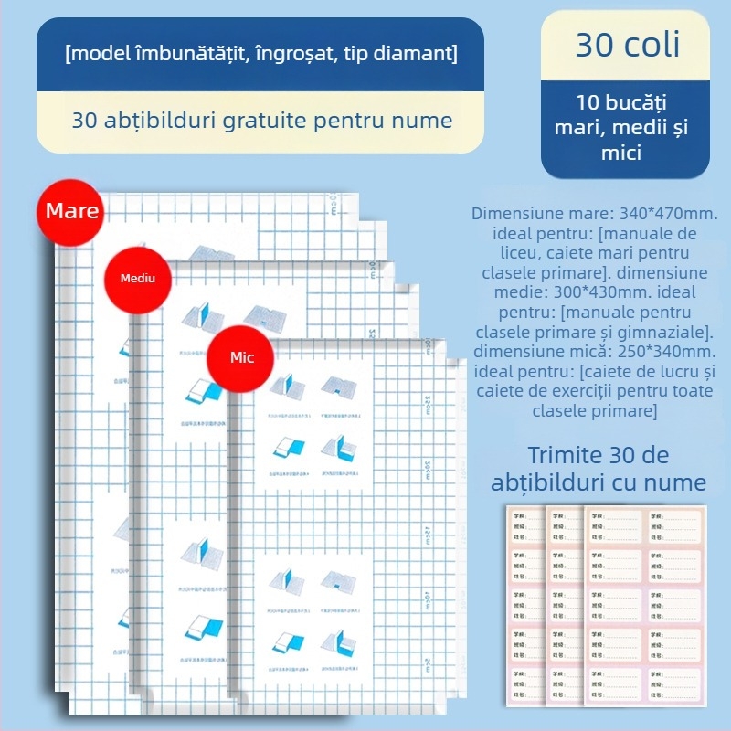 Hartie autoadezivă pentru copertă de carte transparentă, mată, format A4, pentru elevi – husă de protecție îngroșată, rezistentă la apă, fără tăiere