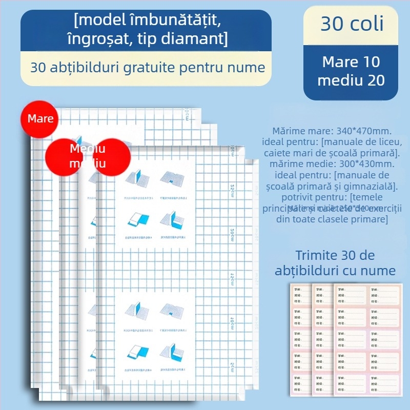 Hartie autoadezivă pentru copertă de carte transparentă, mată, format A4, pentru elevi – husă de protecție îngroșată, rezistentă la apă, fără tăiere